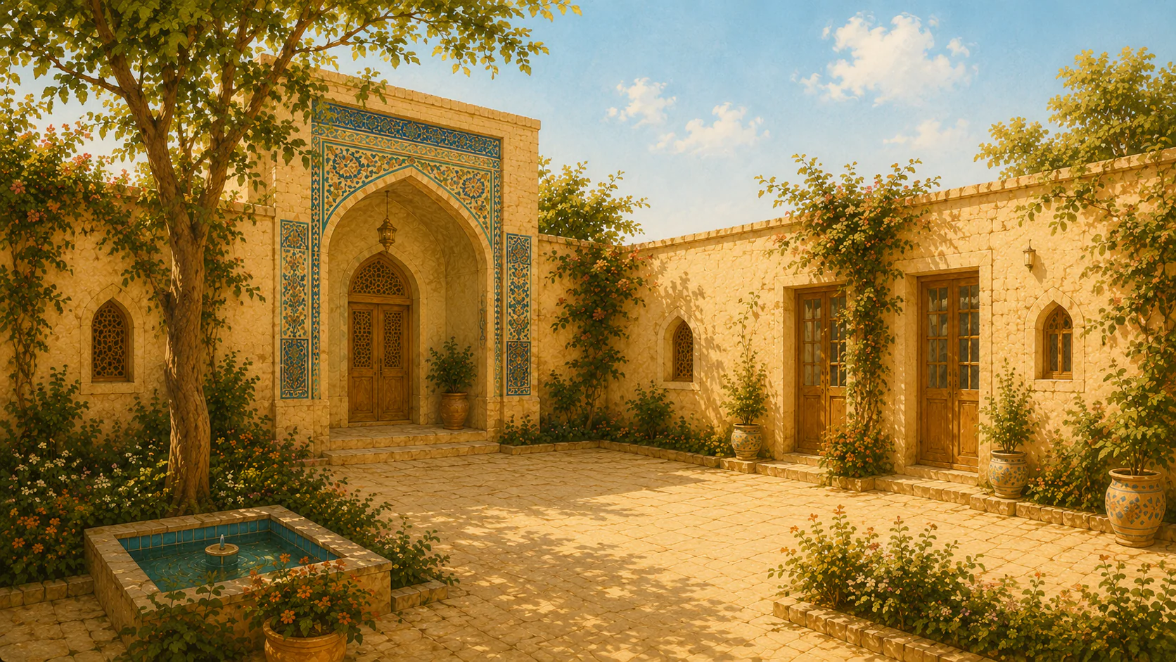 A peaceful Persian courtyard